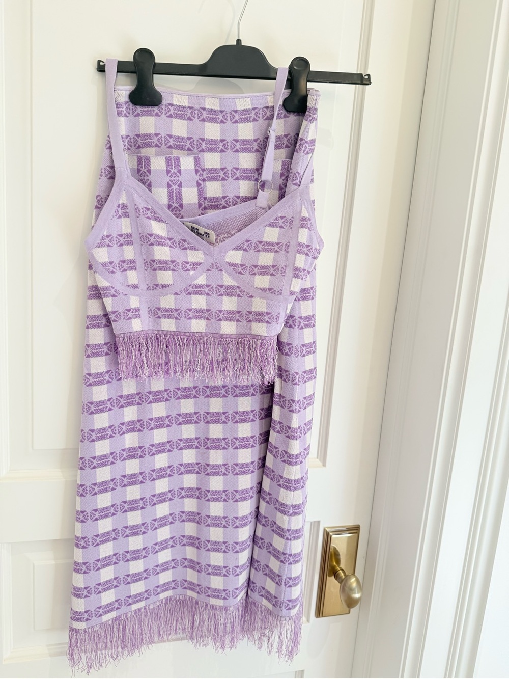 Lavender Patterned Fringe Knit Skirt Set